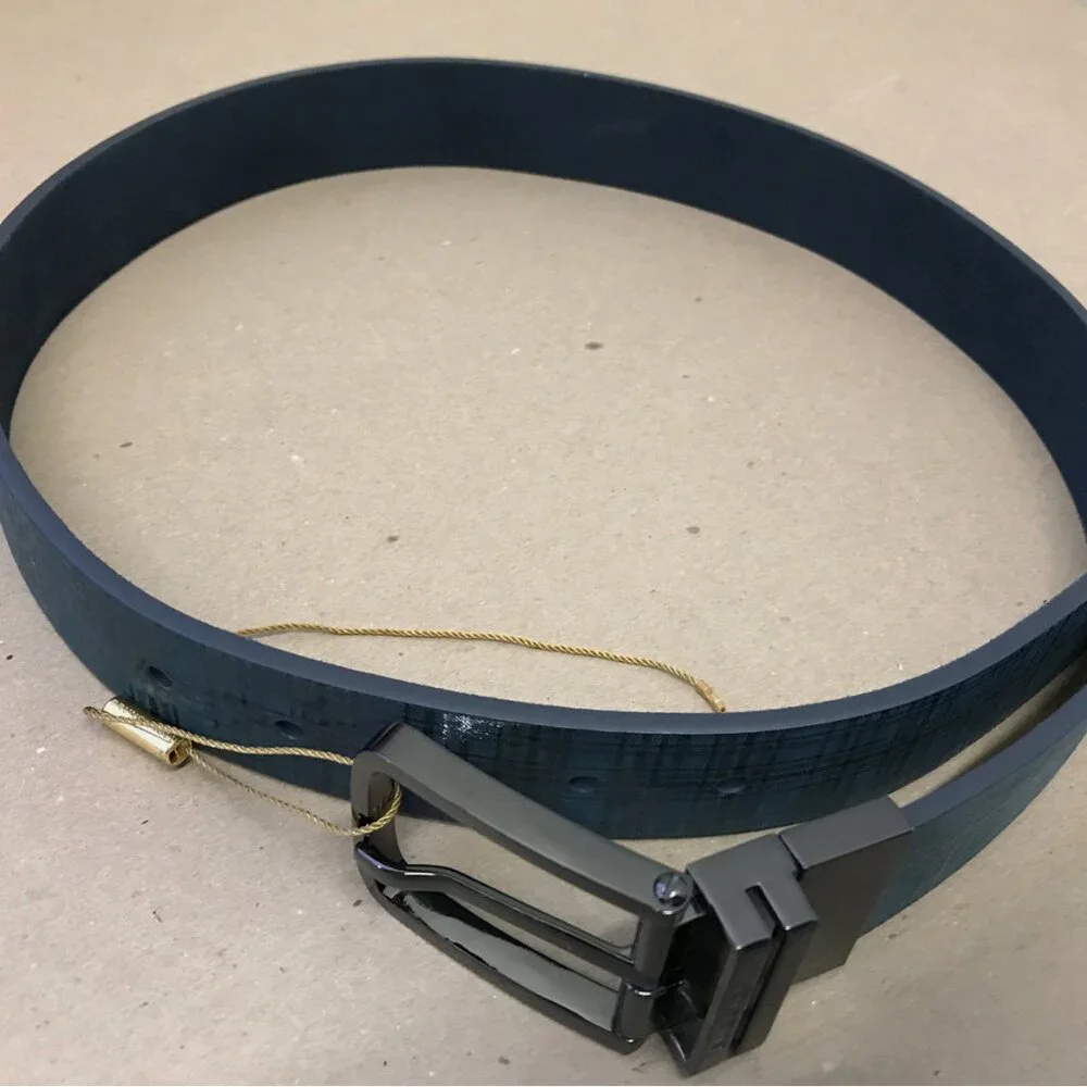 Bruno Magli Men's Blue Tartan Plaid Reversible Leather Belt